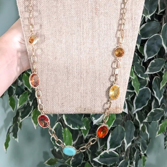 5/$18 Gem Stone Chain Gold Colored Metal Necklace - Picture 4 of 8